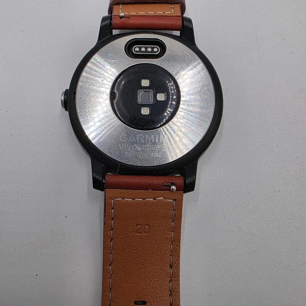 Garmin Vivoactive 3 Smartwatch Silver Stainless Steel Brown Leather GPS Watch